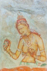 Bare-Breasted Woman with Flowers; Apsara; UNESCO World Heritage Site; Sigiriya; Sri Lanka