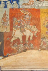 Frescoes adorning the walls of Wat Bo depicting scenes from the Reamker, Siem Reap, Cambodia