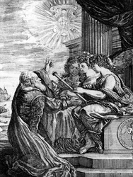 Galileo Presenting His Telescope to the Muses, and Pointing Out a Heliocentric System of the Universe