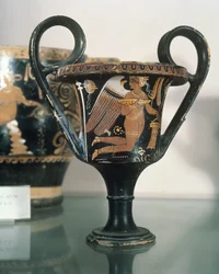 Greek vase, depicting a winged figure, 350 BC