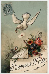 Greeting card: a bird brings a sealed letter - Postcard dated 1906