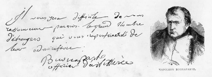 Handwriting and signature of Napoleon I during the early period of his career as an artillery officer