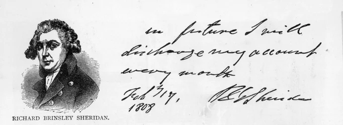 Handwriting and signature of Richard Brinsley Sheridan