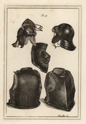 Headpiece or Helmet, Breast Plate and Back Piece Worn by Roundhead General Robert Greville, Lord Brooke