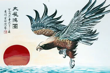 Hoi Tuong Te Nguoi Hoa Buddhist Chinese temple, Eagle painting, Phu Quoc, Vietnam