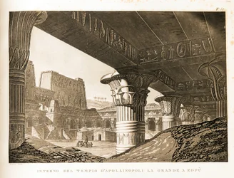 Internal View of the Temple of Apollinopolis in Edfu, Egypt - Illustration from the Atlas of Egypt