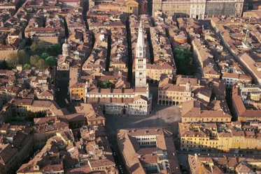 Aerial view of Modena with cathedral