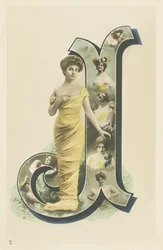 Photo-portrait of a woman standing with a yellow drape