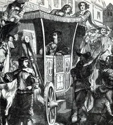 King Charles I hue by the crowd after the failed attempt to arrest the five members of parliament on 4th of January 1642 (19th century)