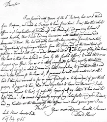 Letter written by David Hume to Richard Davenport referring to the great difficulties of his relationship with Jean-Jacques Rousseau, 8 July