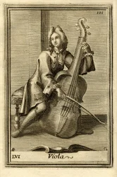 Man playing the cello. In Gabinetto Armonico by Filippo Bonanni, Rome