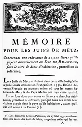 Manifesto in Support of the Jews of Metz supporting the removal of the tax payable by Jews to the Duke of Brancas, c.1790