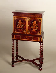 Marquetry cabinet on stand, walnut veneered, late 17th century