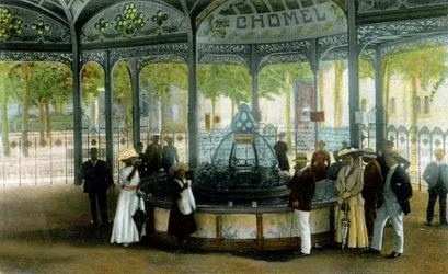 Medicine. Chomel spring in Vichy, France. Postcard, France, c.1900.