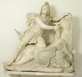 Mithras Sacrificing the Bull, Marble relief, Roman, 2nd century