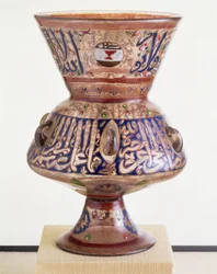 Mosque lamp with gilt and enamel decoration with the blazon of the cup-bearer, Syrian