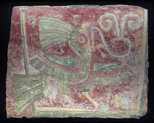 Mural Fragment of a Quetzal with Singing Virgula, Early Classic Period