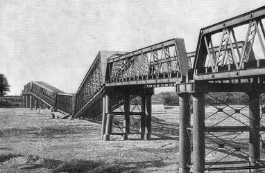 Nagara Gawa Railway Bridge after the Earthquake in Japan on October 23