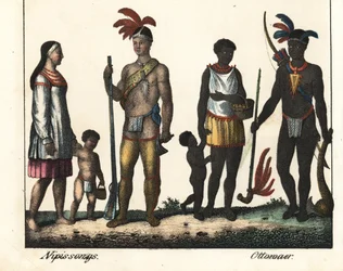 Native to Canada: a family of Indians from Lake Nipissing and a family of Indians from the Ottawa area. Lithography for the book: “Galerie complete en tableaux fideles des peuples d