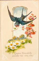 Old postcard / Swallow / Message
