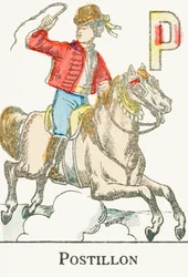P: Postillon, a Young Rider in Cossack Costume - Engraving from 