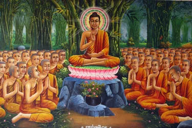 Buddha teaching to monks, Udong, Cambodia