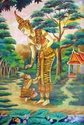 Painting depicting the Life Story of Shakyamuni Buddha, Wat Naxai, Vientiane, Laos