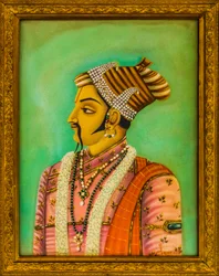 Paintings of Maharajas in the City Palace, Jaisalmer, an exotic city in the Thar Desert, Jaisalmer, Rajasthan, India, Asia