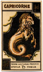Paranormal. Astrology. Capricorn (the Sea Goat). Astrologic Card from: Le Tarot Astrologique, by Georges Muchery, France