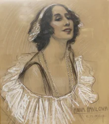 Pastel drawing of Russian ballet dancer Anna Pavlova at the London Jewish Cultural Centre, London, UK