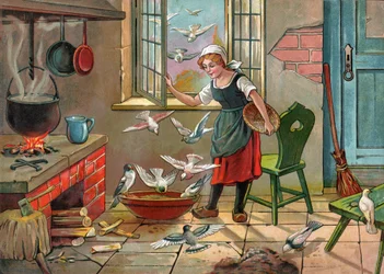 Peasant Girl with Pigeons