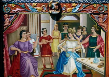 Pictorial Decoration on Sicilian Cart Depicting Roman Matron (detail)