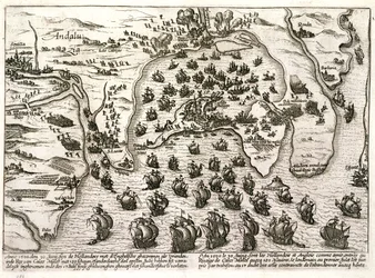 Plan of the port of Cadiz in 1596 at the time of the attack by Sir Walter Raleigh