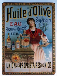 Poster advertising olive oil made in Nice, France