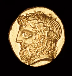 Rare Ancient Greek Coin, gold, Thasos hemidrachm, Dionysus God of Wine (380 BC)