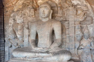 Rock relief of Buddha in a meditation posture; Gal Vihara Temple; Polonnaruwa; Sri Lanka; Asia