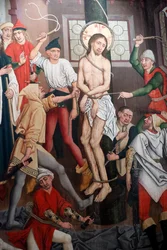 Saint-Pierre le Vieux Catholic Church, Christ in His Passion, The Flagellation, Painting by Henri Lutzelman 15th Century, Strasbourg, France