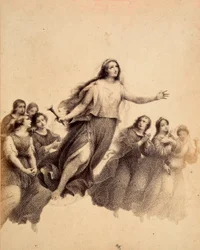Saint Lucia with Torch in Hand Flies Through the Firmament of the Empyrean (Illustration of Canto XXXII in Paradiso of The Divine Comedy by Dante Alighieri)