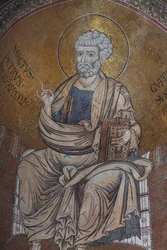 Saint Peter Mosaic inside the cathedral Santa Maria Nuova, 12th century, Monreale, Sicilia