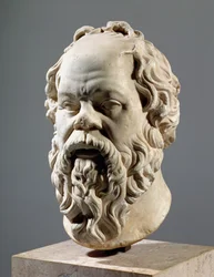 Socrates, marble head, copy from a bronze from the Pompeion in Athens, made by Lysippus, Classical Greek, c. 330 BC