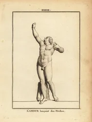 Statue of Eros, Greek God of Love, Naked with Quiver, Launching Invisible Arrows with an Invisible Bow