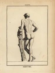 Statue of Mercury, Roman God of Commerce and Communication, in Winged Hat Petasos with Goat Skin