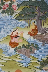 Sujata giving milk rice to Buddha, Bhaktapur, Nepal