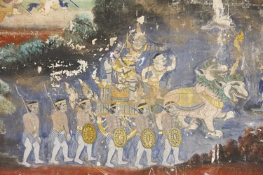 Silver Pagoda: Mural Depicting Scenes from the Reamker, the Cambodian Version of the Ramayana, Phnom Penh, Cambodia