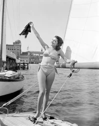 The Actress Sanghe Gianna at Venice Lido Beach - 1951