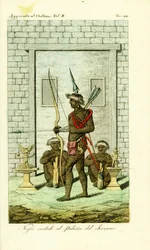 Tattooed or scarified guards at the door to the Queen
