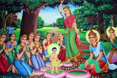 Temple painting depicting Buddha as a baby, Cambodia