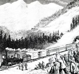 The Pacific Railroad in the Sierra Nevada mountains