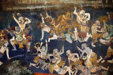 The Interior of the Silver Pagoda Compound Walls Covered with Murals Depicting Stories from the Reamker, the Khmer Version of the Ramayana
