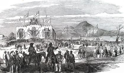 The laying of the foundation stone of Geelong Train Station